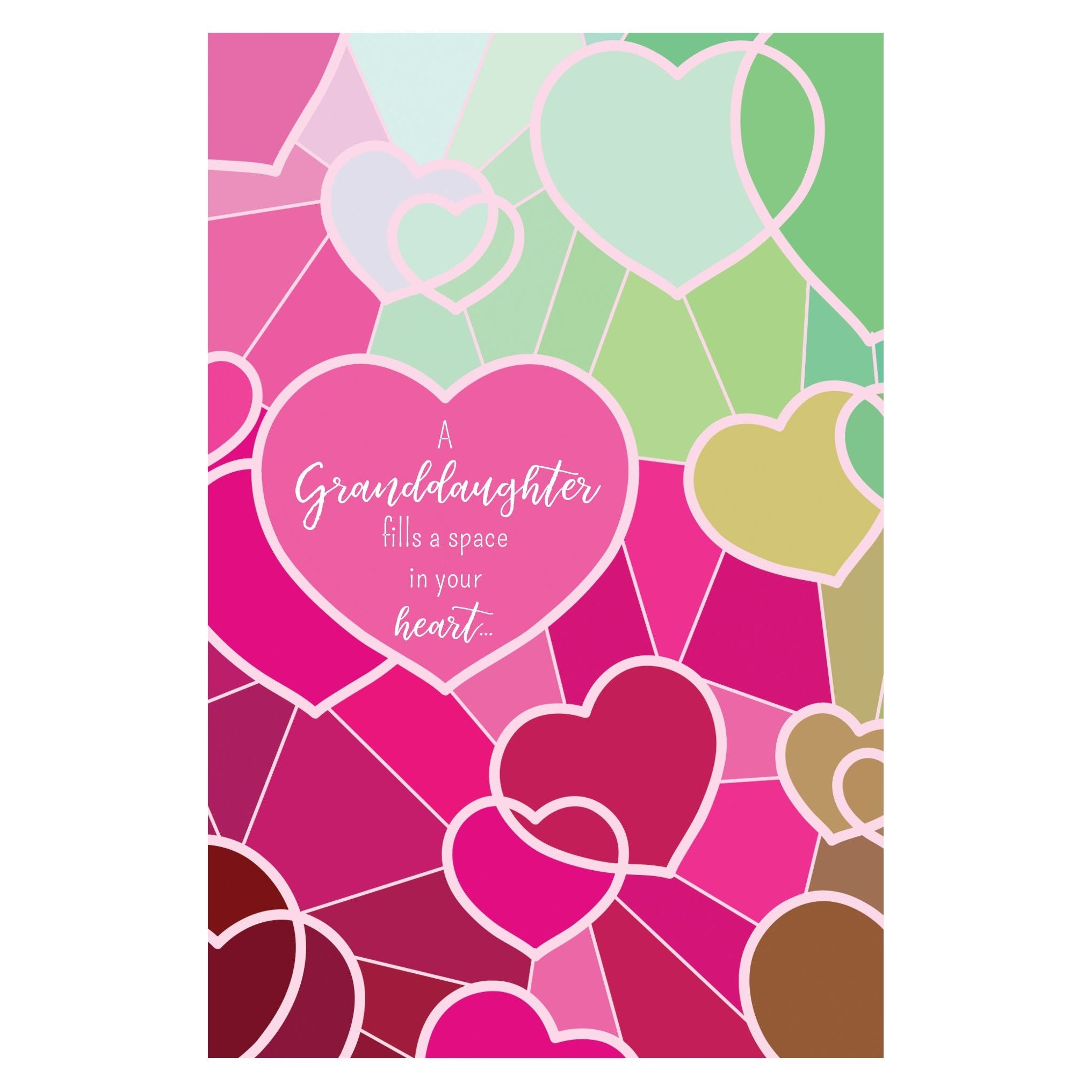 Pictura Floating Hearts birthday card for granddaughter, featuring colorful heart illustrations and cheerful design.